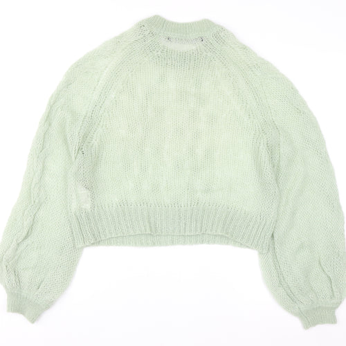 Bimba Y Lola Womens Green Mohair Wool Open Knit Jumper Size M