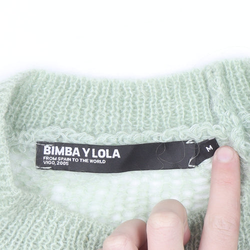 Bimba Y Lola Womens Green Mohair Wool Open Knit Jumper Size M