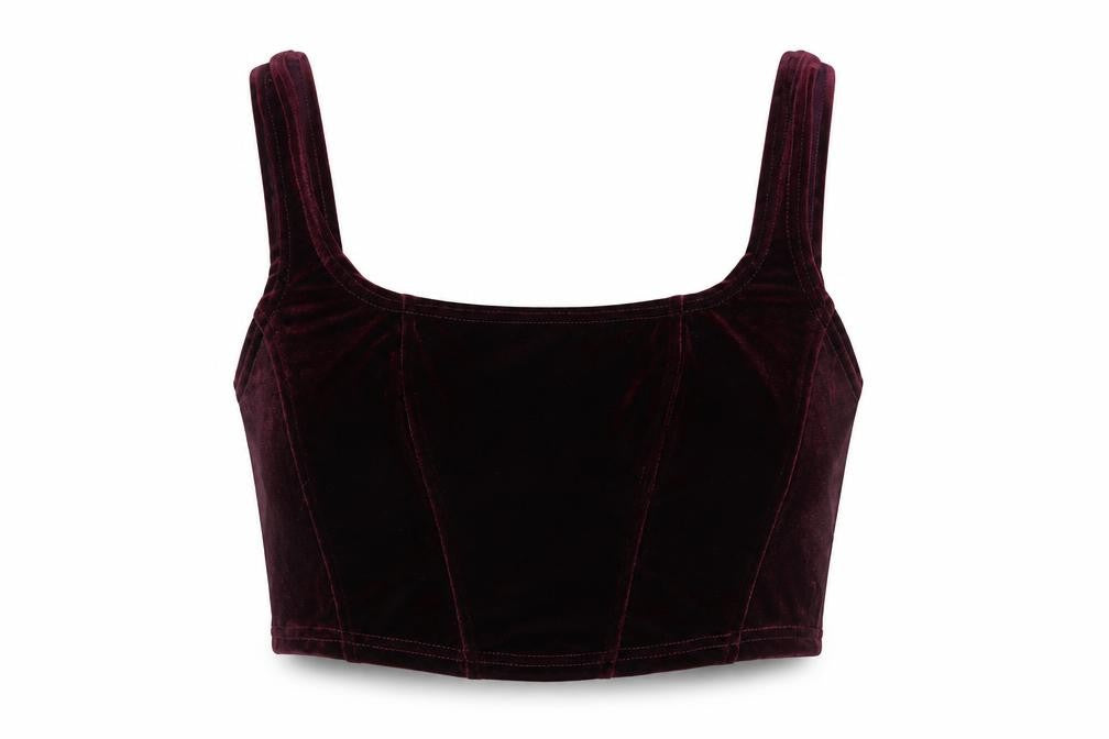 Front view of Vintage Women's Brown Velvet Cropped Tank Top, size L