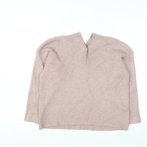 Next Petite Women’s Pink V-Neck Ribbed Pullover Jumper Size M
