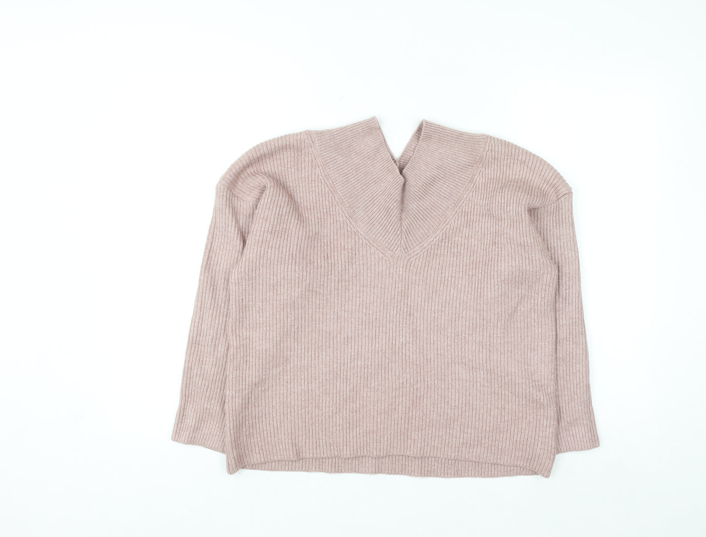 Next Petite Women’s Pink V-Neck Ribbed Pullover Jumper Size M