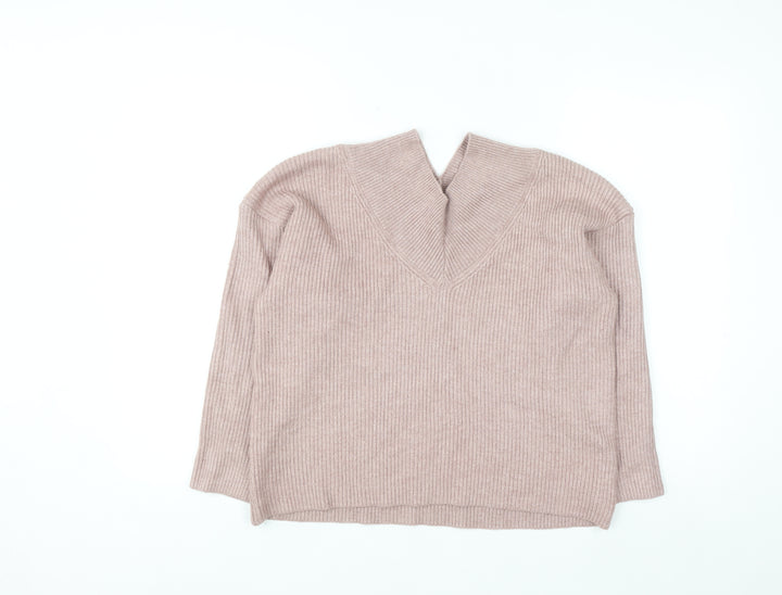 Next Petite Women’s Pink V-Neck Ribbed Pullover Jumper Size M