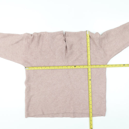 Next Petite Women’s Pink V-Neck Ribbed Pullover Jumper Size M