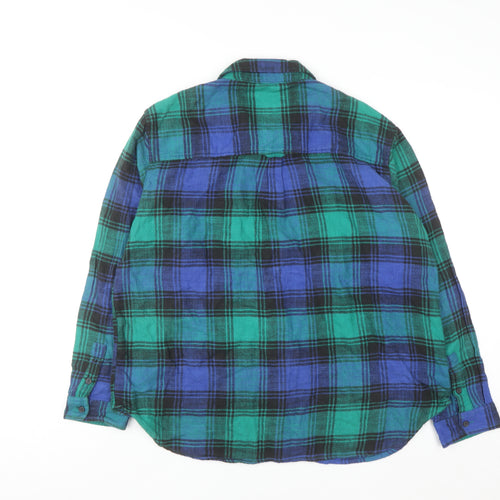 American Eagle Men’s Blue Plaid Flannel Button-Up Shirt Size M