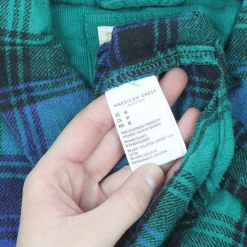 American Eagle Men’s Blue Plaid Flannel Button-Up Shirt Size M