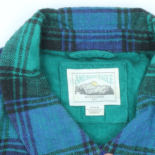 American Eagle Men’s Blue Plaid Flannel Button-Up Shirt Size M