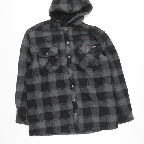 Dickies Mens Grey Check Hooded Flannel Jacket L 42-44 Workwear Style