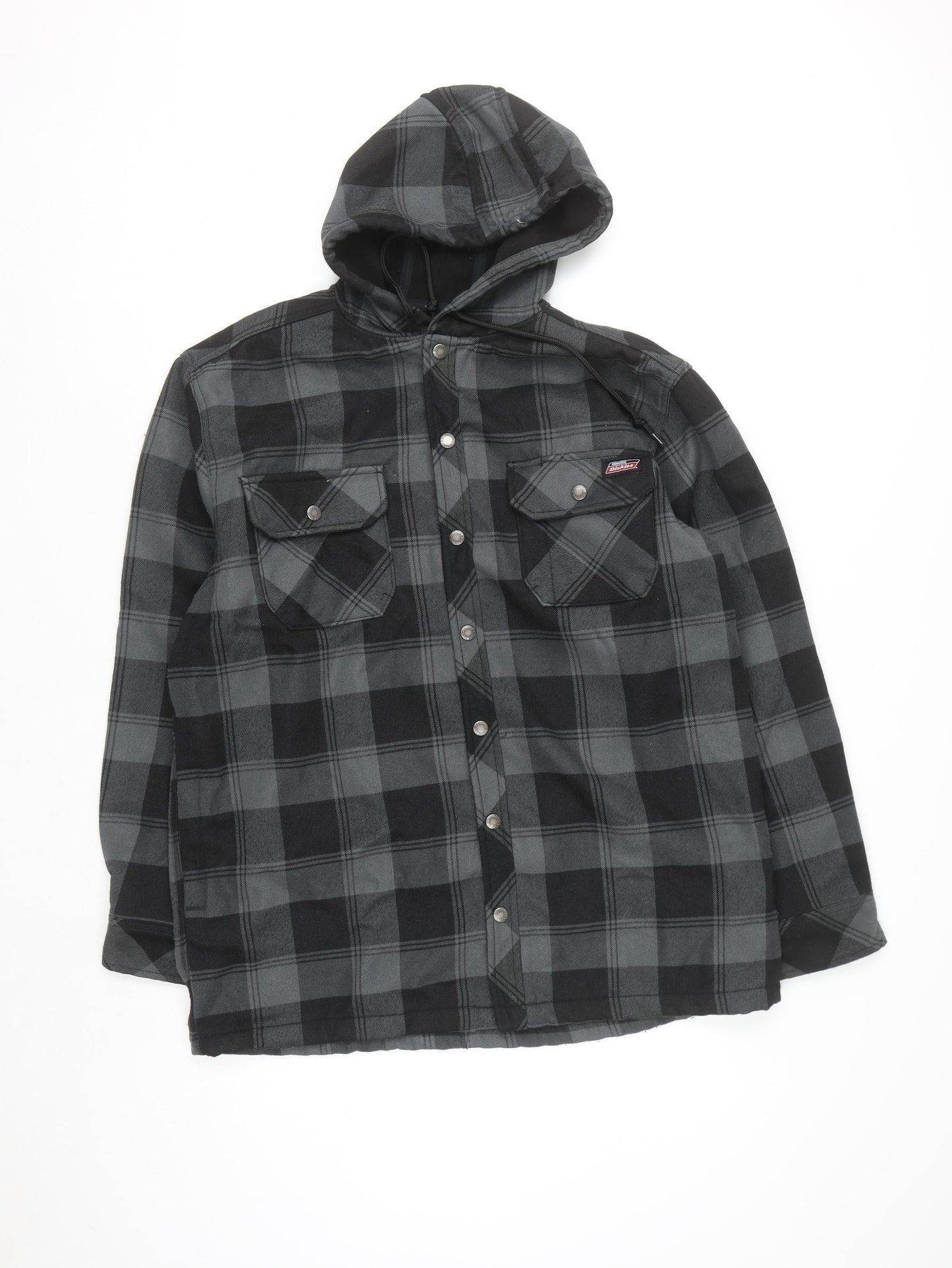 Dickies Mens Grey Check Hooded Flannel Jacket L 42-44 Workwear Style