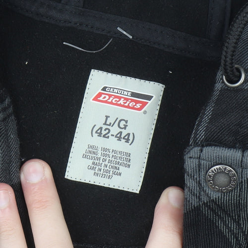 Dickies Mens Grey Check Hooded Flannel Jacket L 42-44 Workwear Style