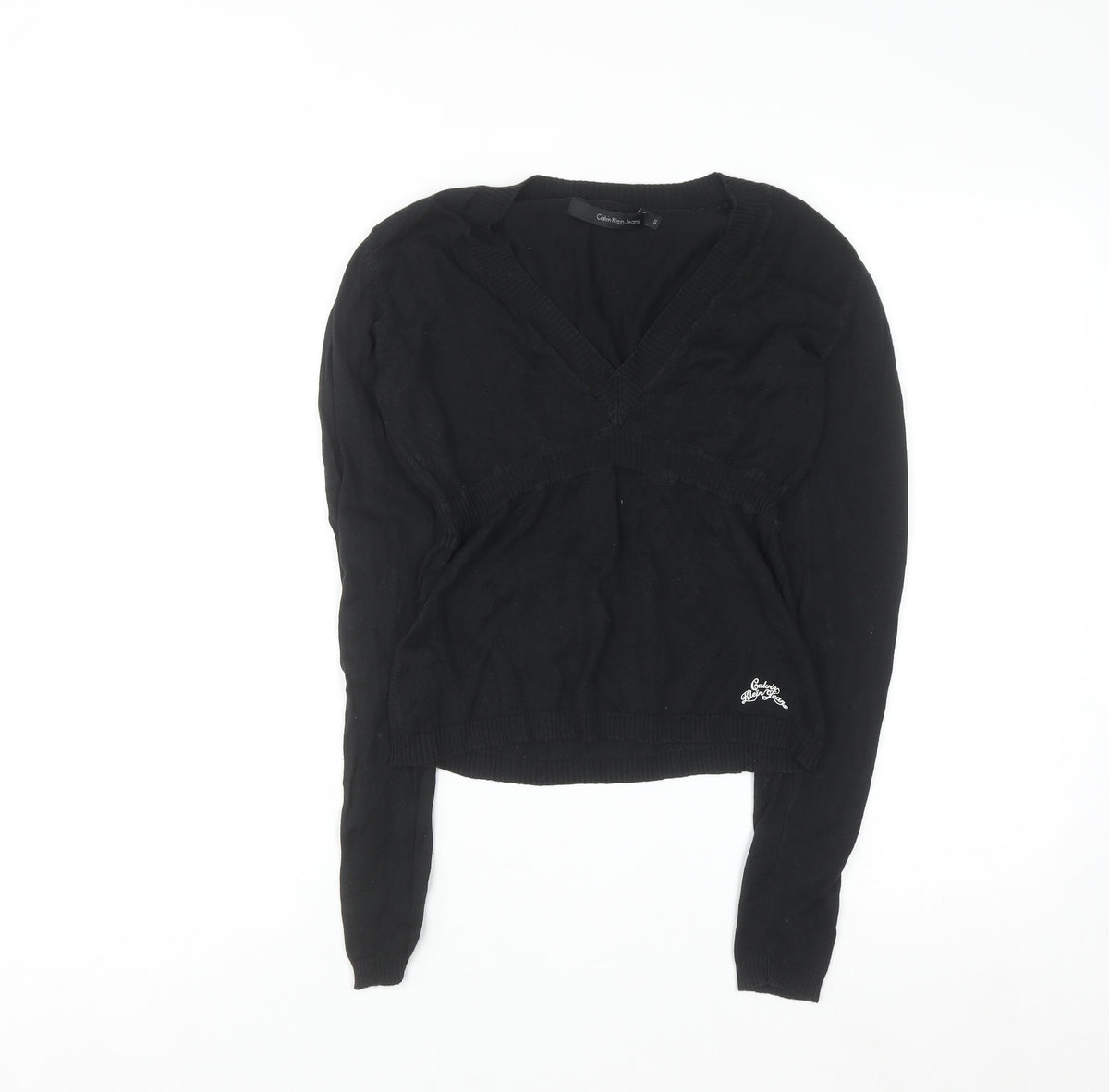 Calvin Klein Jeans Women's Black V-Neck Knit Jumper Size S