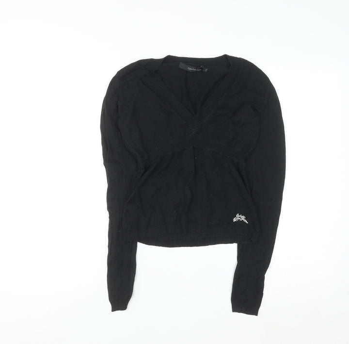 Calvin Klein Jeans Women's Black V-Neck Knit Jumper Size S