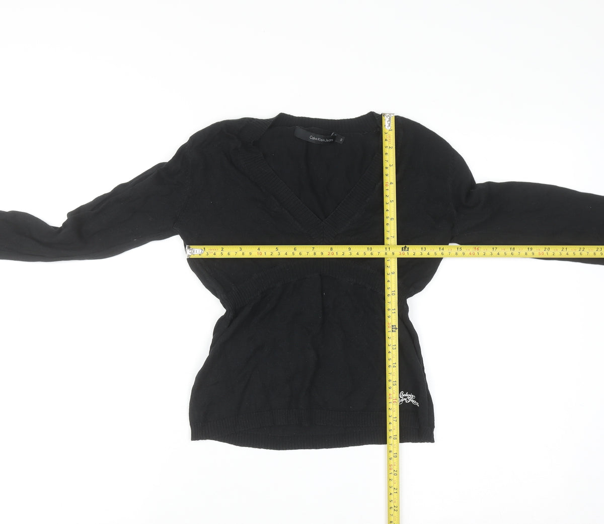 Calvin Klein Jeans Women's Black V-Neck Knit Jumper Size S