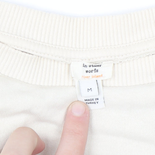 River Island Women Beige Cotton Blend Pullover Sweatshirt M