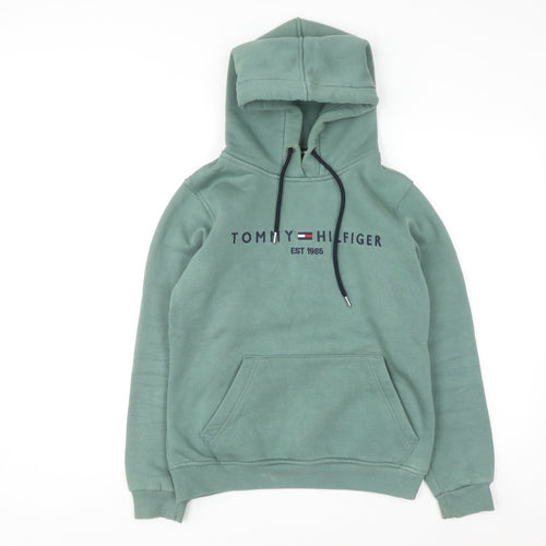Tommy Hilfiger Men's Green Pullover Hoodie Size M Logo Fleece