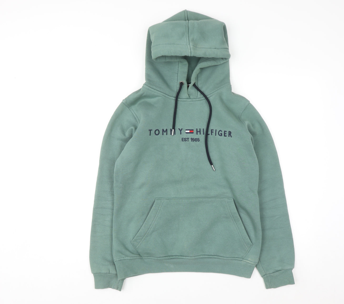 Tommy Hilfiger Men's Green Pullover Hoodie Size M Logo Fleece