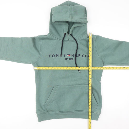 Tommy Hilfiger Men's Green Pullover Hoodie Size M Logo Fleece
