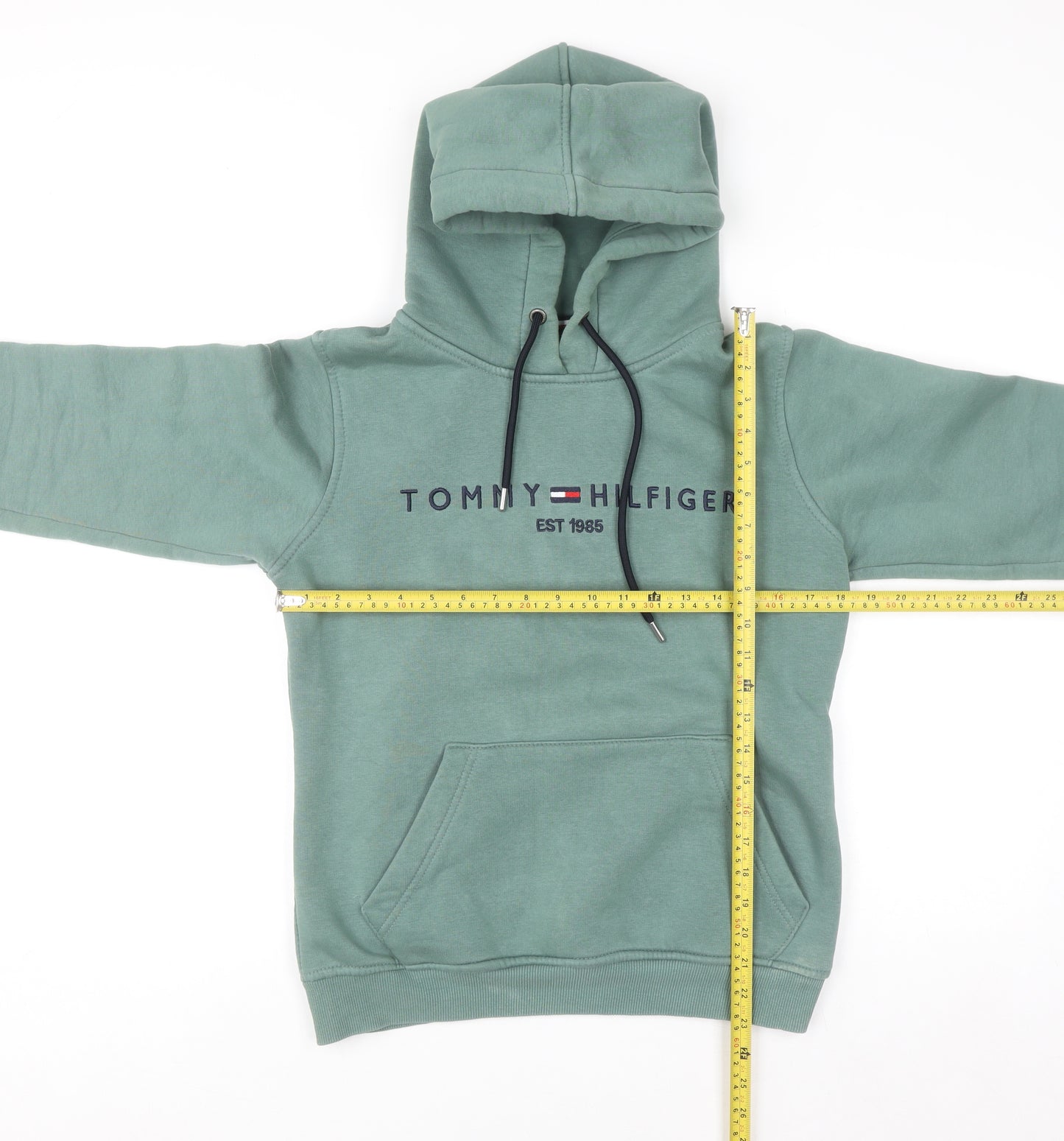 Tommy Hilfiger Men's Green Pullover Hoodie Size M Logo Fleece