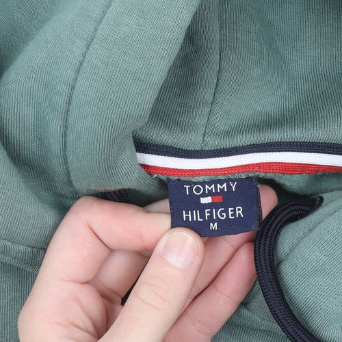 Tommy Hilfiger Men's Green Pullover Hoodie Size M Logo Fleece