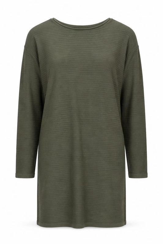 Front view of ASOS Women’s Green Shift Knit Dress, size UK 6, 3/4 Sleeve Casual
