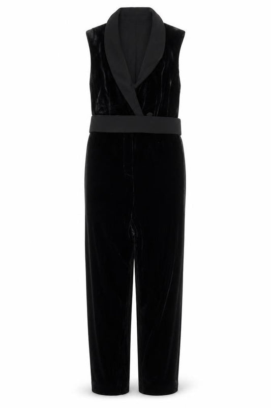 Next Women's Black Velvet Sleeveless Jumpsuit UK 12 Elegant Partywear