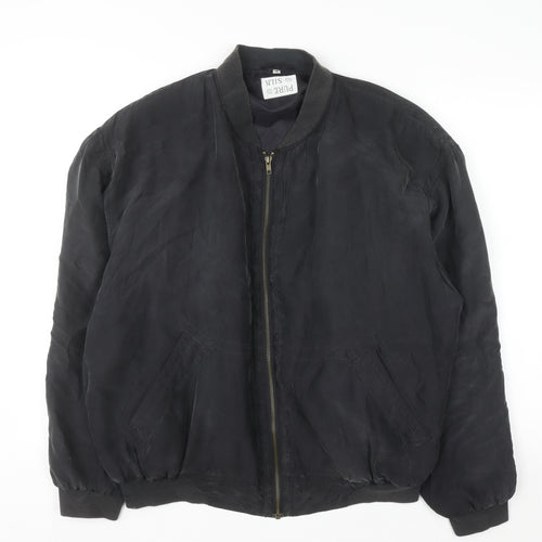 Pure Silk Men's Black Bomber Jacket Size M Full Zip Casual