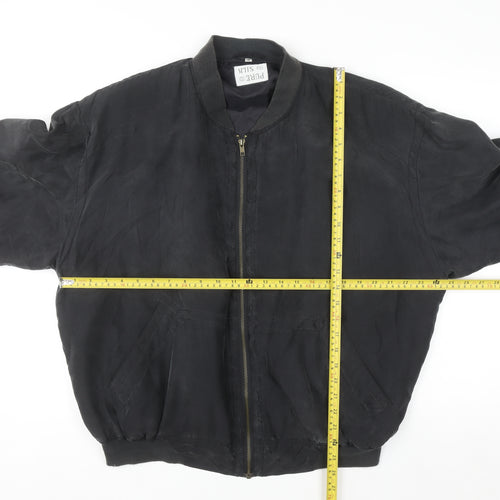Pure Silk Men's Black Bomber Jacket Size M Full Zip Casual