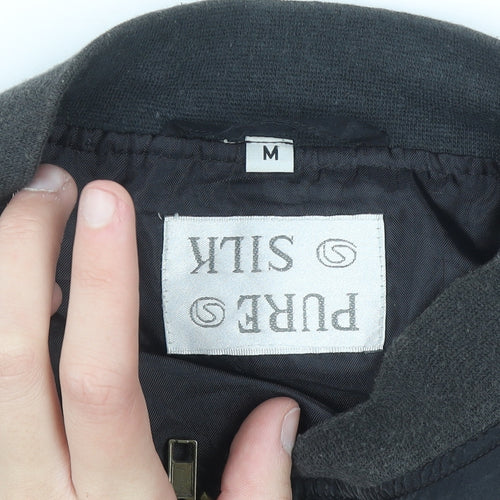 Pure Silk Men's Black Bomber Jacket Size M Full Zip Casual
