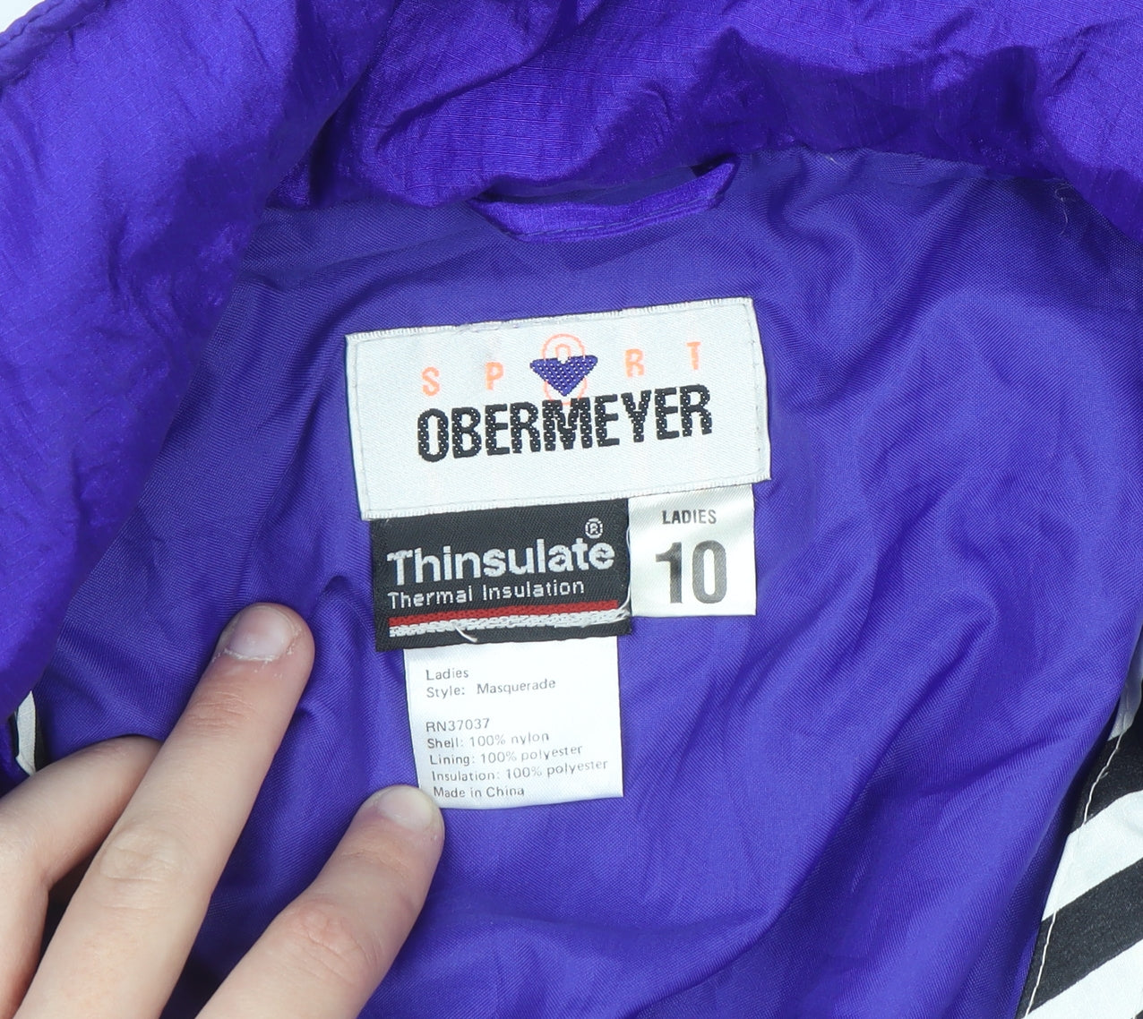Obermeyer Women’s Purple Ski Jacket Suit Size 10 Belted Insulated