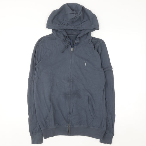 AllSaints Men's Blue Full Zip Hoodie Medium Lightweight Cotton