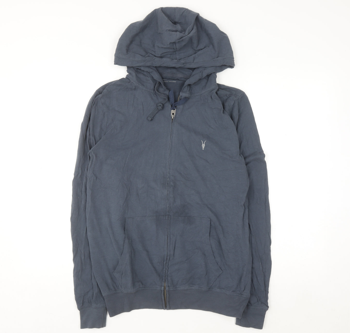 AllSaints Men's Blue Full Zip Hoodie Medium Lightweight Cotton