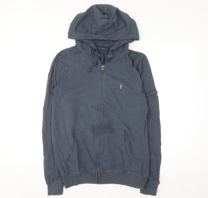 AllSaints Men's Blue Full Zip Hoodie Medium Lightweight Cotton