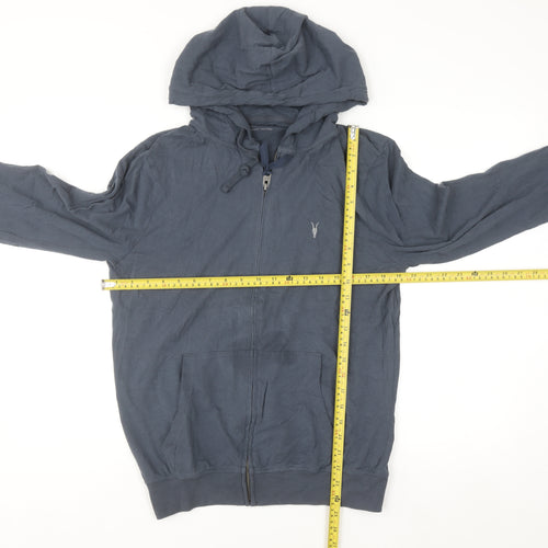 AllSaints Men's Blue Full Zip Hoodie Medium Lightweight Cotton