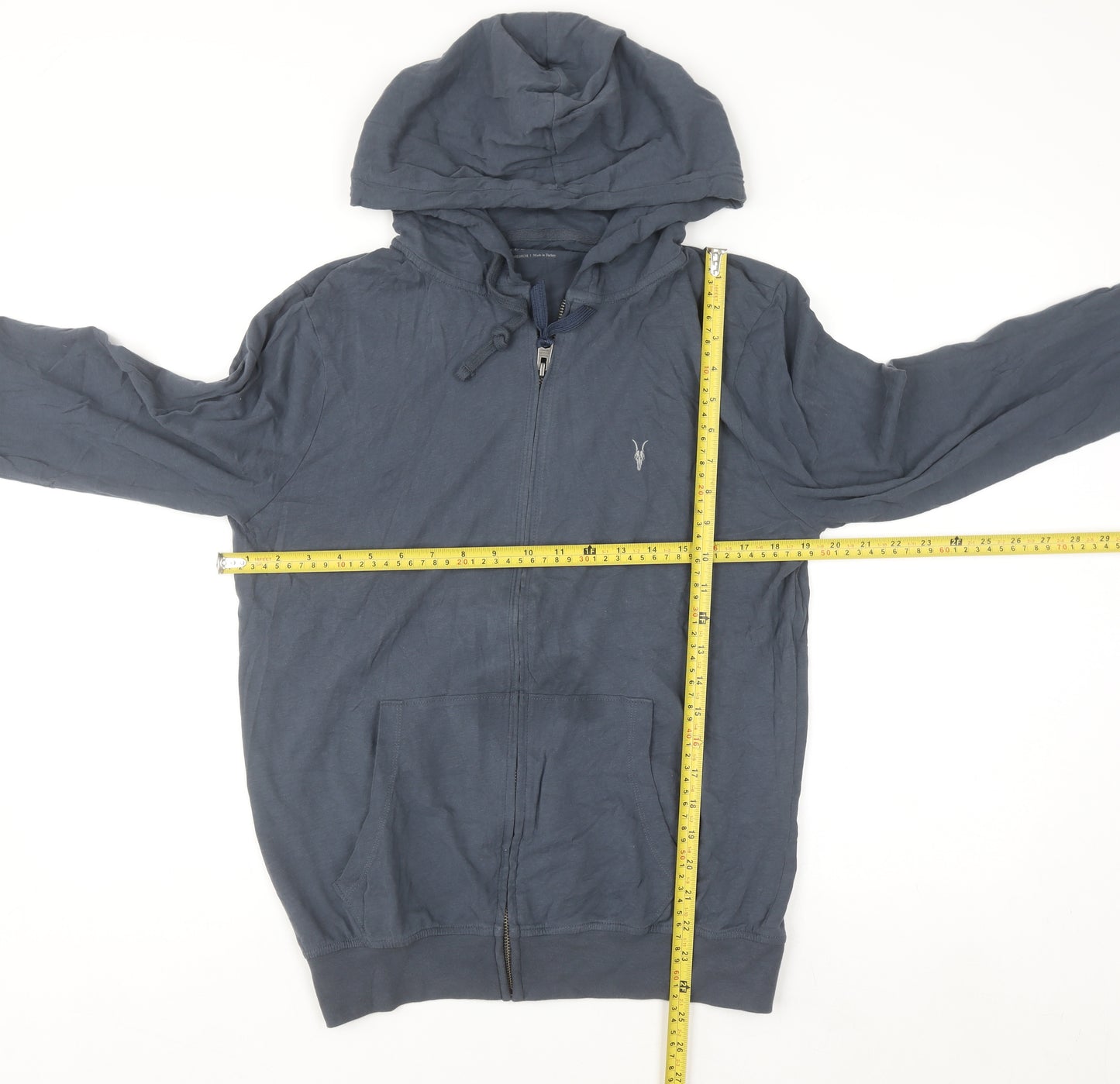 AllSaints Men's Blue Full Zip Hoodie Medium Lightweight Cotton