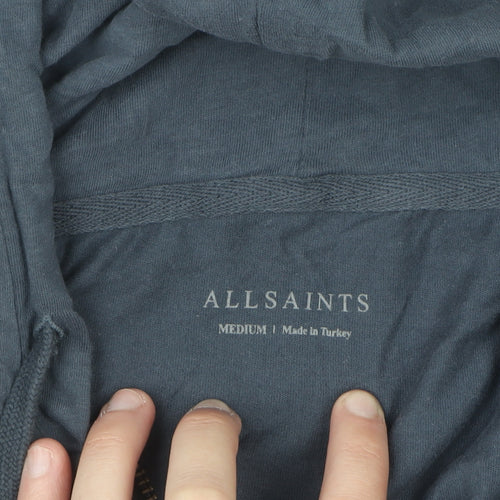 AllSaints Men's Blue Full Zip Hoodie Medium Lightweight Cotton