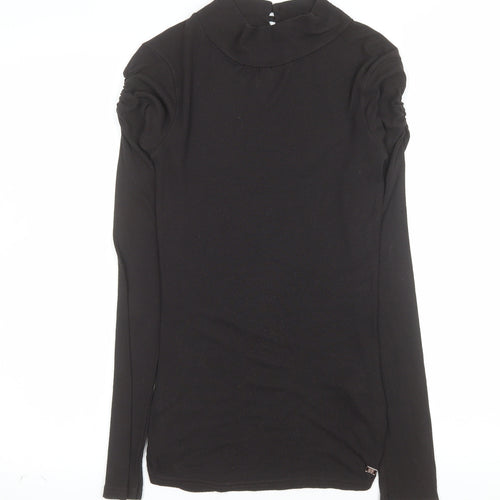 River Island Womens Black Roll Neck Long Sleeve Viscose Blouse Size 12