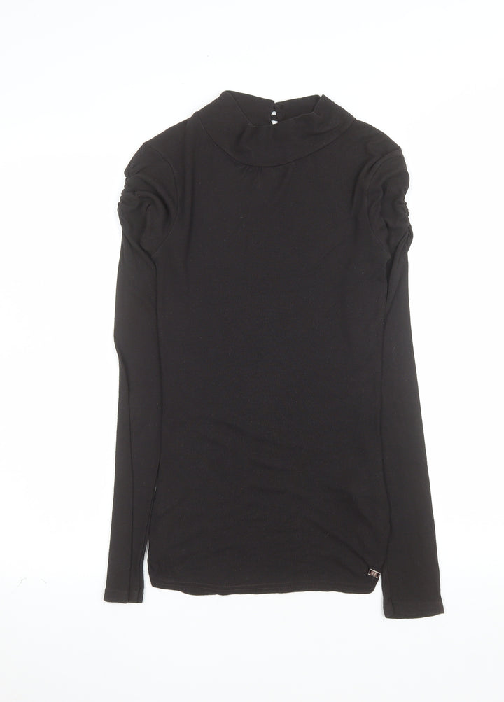 River Island Womens Black Roll Neck Long Sleeve Viscose Blouse Size 12