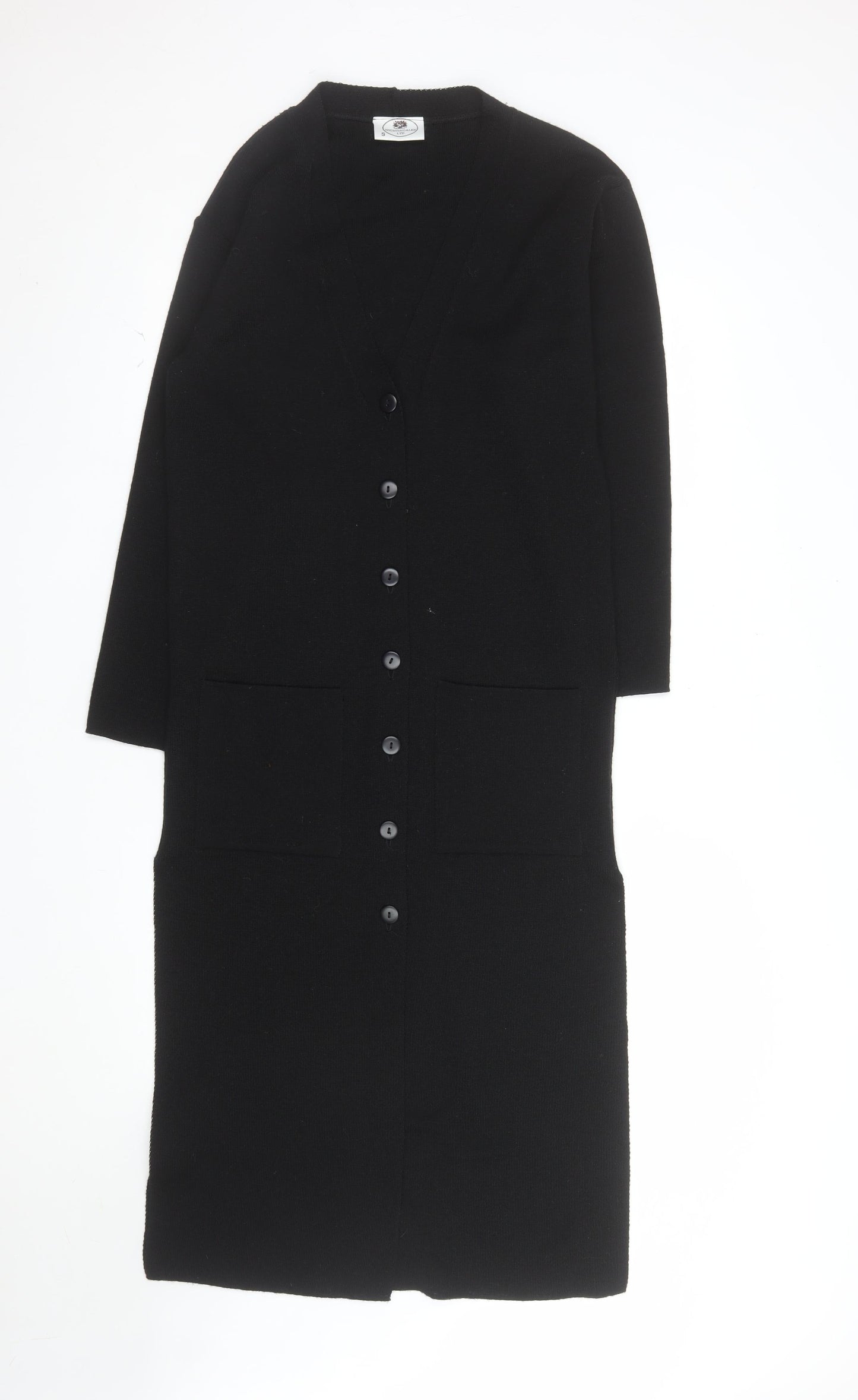 Nightingales LTD Women’s Black V-Neck Wool Blend Long Cardigan Size S