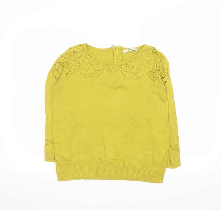 Oasis Women Yellow Knit Cotton Viscose Jumper S Crew Neck