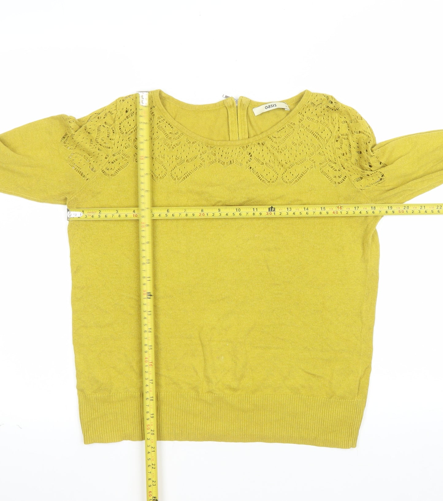 Oasis Women Yellow Knit Cotton Viscose Jumper S Crew Neck