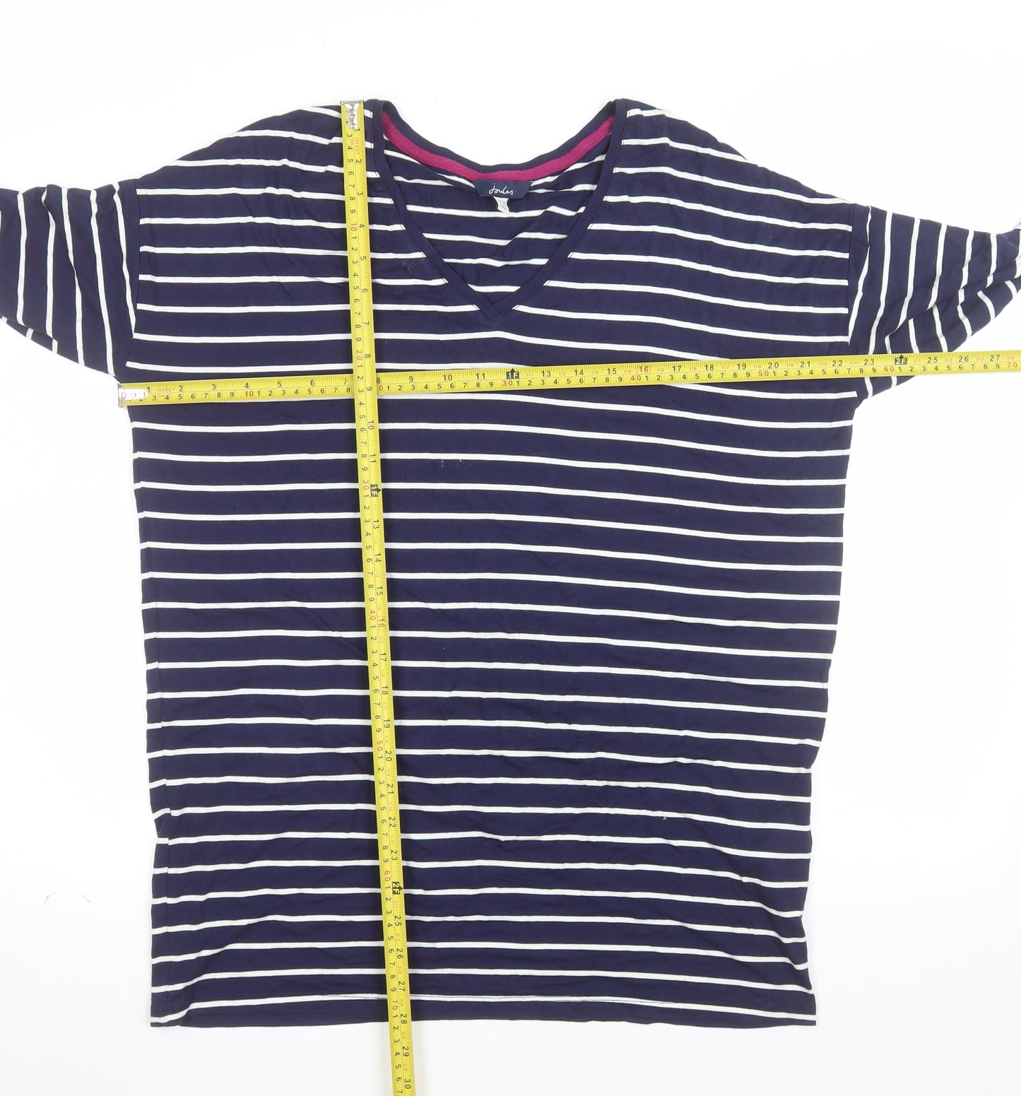 Joules Women’s Blue Striped V-Neck T-Shirt Size 10