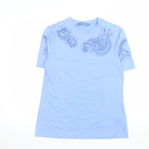 Ermanno Scervino Women Blue Embroidered Cotton T-Shirt UK 14