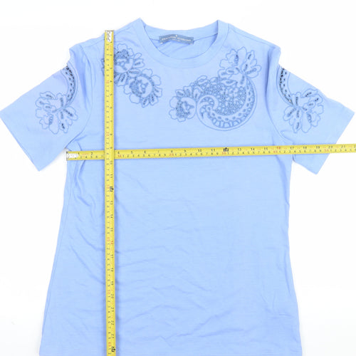 Ermanno Scervino Women Blue Embroidered Cotton T-Shirt UK 14