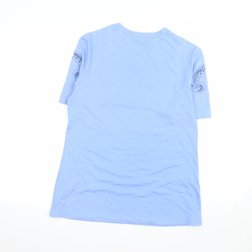 Ermanno Scervino Women Blue Embroidered Cotton T-Shirt UK 14