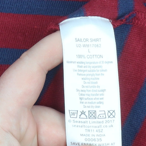 Seasalt Cornwall Men's Red Navy Striped Cotton Sailor Shirt L