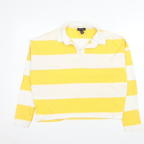New Look Women's Yellow White Striped Long Sleeve Polo Top UK 12