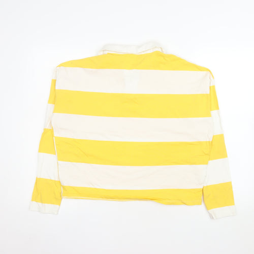 New Look Women's Yellow White Striped Long Sleeve Polo Top UK 12