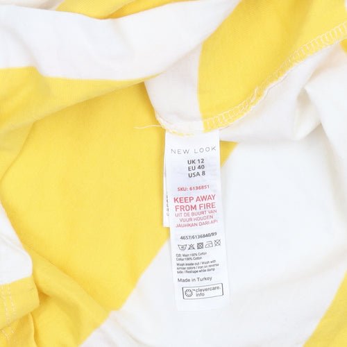 New Look Women's Yellow White Striped Long Sleeve Polo Top UK 12