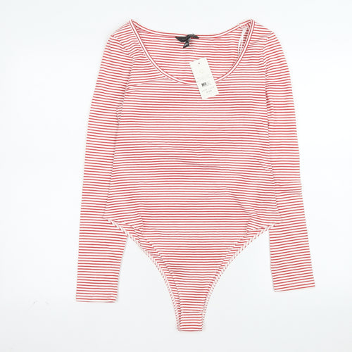 New Look Women's Red White Striped Long Sleeve Bodysuit UK 14