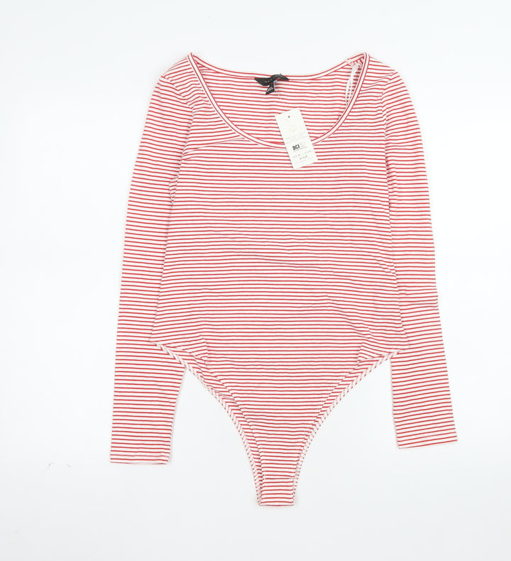 New Look Women's Red White Striped Long Sleeve Bodysuit UK 14