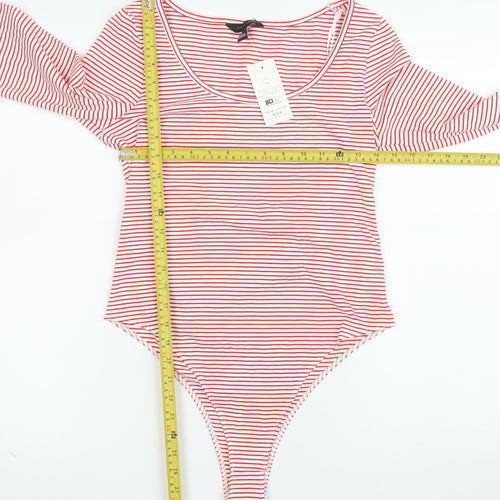 New Look Women's Red White Striped Long Sleeve Bodysuit UK 14